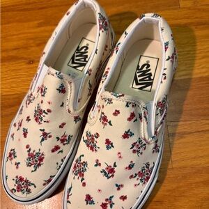 Vans Women's Floral Canvas Slip-On Sneakers - Cream and Red